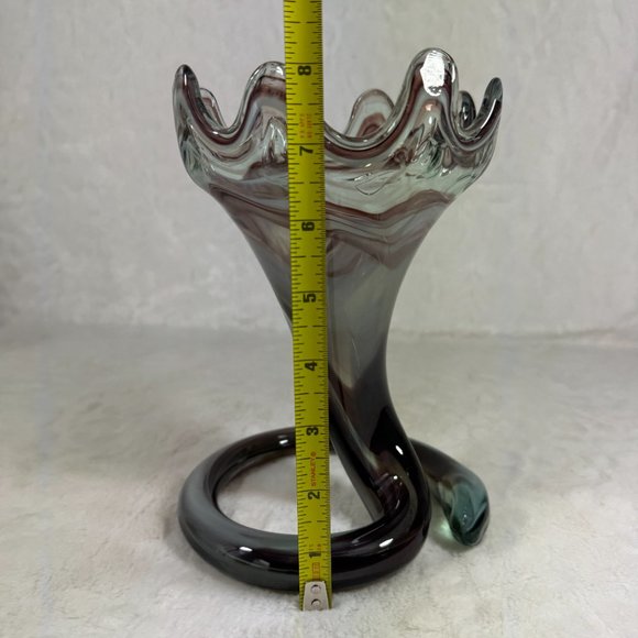 Vintage Murano Style Hand Blown Trumpet Coil pedestal Purple Art Glass Sculpture - Picture 7 of 10